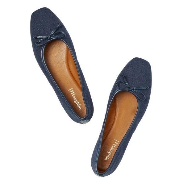 J MCLAUGHLIN PARLOR LINEN BALLET FLAT 6 NAVY SPORTY BOW CLASSIC CHIC SLIP ON - Picture 1 of 11